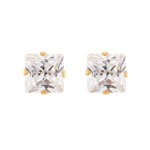 Brinco Carre Ouro 18k 750 e Zircônia 5mm