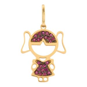 Pingente Menina Ouro 18k 750 e Rubi Sintético
