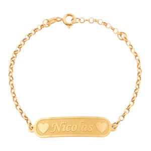 Pulseira Infantil Chapa Personalizável Elos Ouro 18k 750