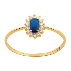 Anel Formatura Ouro 18k 750 Safira Sintética e Zircônias