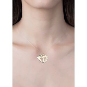 Pingente Ouro 18k 750 Fosco e Liso Coração Pezinho e Laço