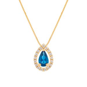 Gargantilha Gota Safira Sintética Ouro 18k 750