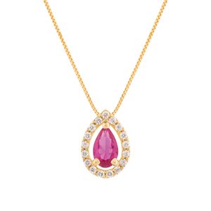 Gargantilha Gota Ouro 18k 750 com  Rubi Sintético e Zircônia