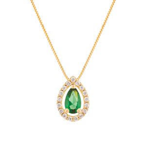 Gargantilha Gota Ouro 18k 750 com  Esmeralda Sintética e Zircônias