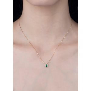 Gargantilha Gota Ouro 18k 750 com  Esmeralda Sintética e Zircônias