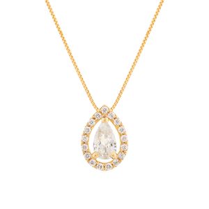 Gargantilha Gota Zircônia Branca Ouro 18k 750