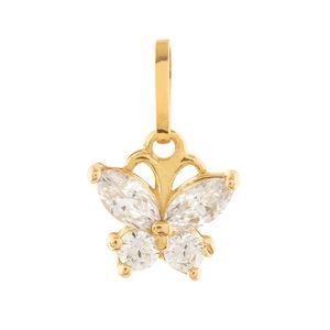 Pingente Ouro 18k 750 Borboleta Zircônia
