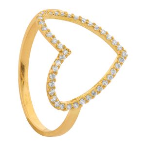Anel Ouro 18k 750 Coração Vazado com Zircônias