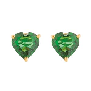 Brinco Ouro 18k 750 Coração Zircônia Verde