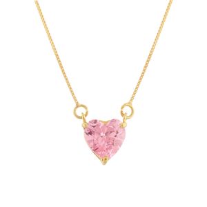 Gargantilha Coração de Zircônia Rosa Ouro 18k 750