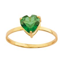 Anel Coração de Zircônia Verde Ouro 18k 750