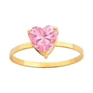 Anel Coração de Zircônia Rosa Ouro 18k 750
