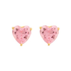 Brinco Coração de Zircônia Rosa Ouro 18k 750