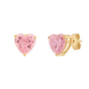 Brinco Coração de Zircônia Rosa Ouro 18k 750
