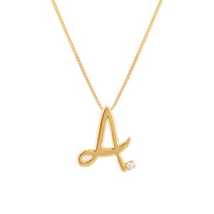 Gargantilha Letra A Ouro 18k 750 e Diamante
