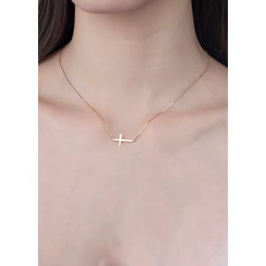 Gargantilha Cruz Deitada Ouro 18k 750