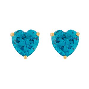 Brinco Coração com Zircônia Azul Ouro 18k 750