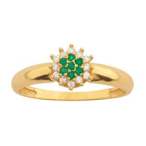 Anel Chuveiro com Esmeraldas Sintéticas e Zircônias Ouro 18k 750