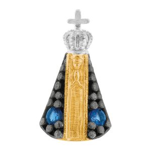 Pingente Nossa Senhora Aparecida com Safiras Sintéticas Ouro 18k 750