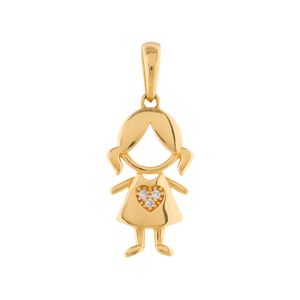 Pingente Menina Coração com Diamantes Ouro 18k 750