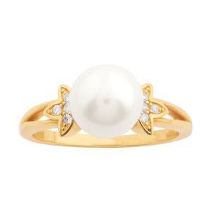 Anel de Pérola com Diamantes Ouro 18k 750