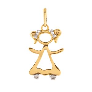 Pingente Bicolor Menina Vazada Ouro 18k 750