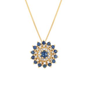 Gargantilha Redonda com Safiras e Diamantes Ouro 18k 750