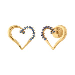 Brinco Coração Vazado Ouro 18k 750 com Safiras