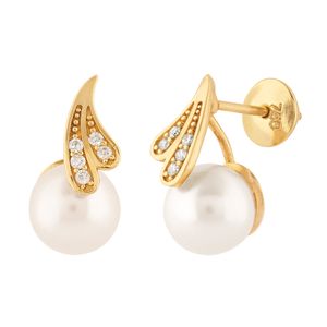Brinco Ouro 18k 750 com Pérolas e Diamantes
