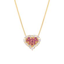 Gargantilha Coração Ouro 18k 750 com Rubis e Diamantes