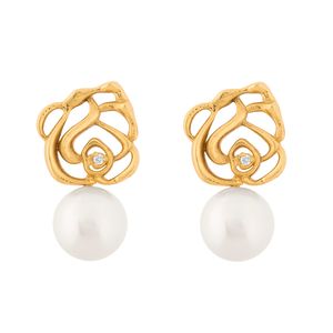 Brinco Pérolas com Diamantes Ouro 18k 750