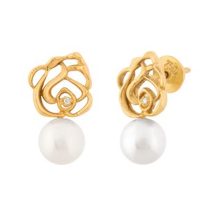 Brinco Pérolas com Diamantes Ouro 18k 750