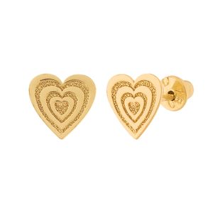 Brinco Coração Fosco e Liso Ouro 18k 750