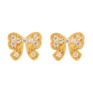 Brinco Lacinho com Zircônias Ouro 18k 750