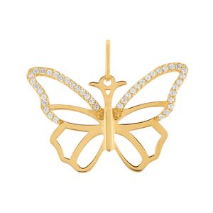 Pingente Borboleta Vazado Zircônia Ouro 18k 750