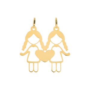 Pingente 2 Meninas Coração Ouro 18k 750