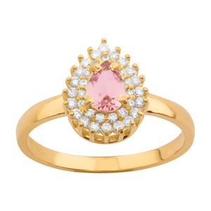 Anel Gota Turmalina Rosa com Diamantes Ouro 18k 750