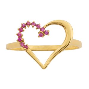 Anel Coração com Rubis Ouro 18k 750