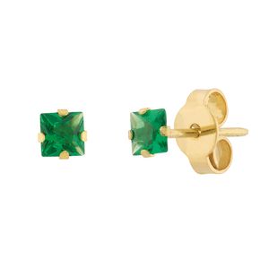 Brinco Carre Ouro 18k 750 e Esmeralda Sintética 5mm