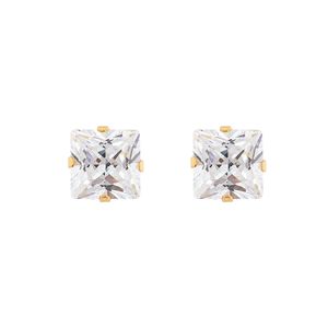 Brinco Carre Ouro 18k 750 e Zircônia 6mm