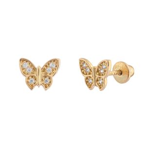 Brinco Borboleta com Zircônias Ouro 18k 750