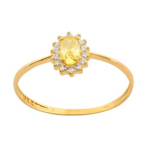 Anel Formatura Citrino Sintético e Zircônias Ouro 18k 750