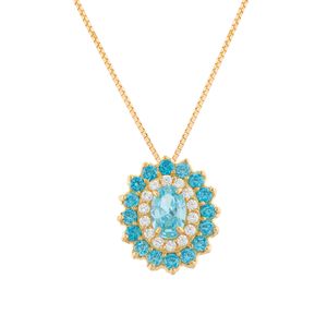 Gargantilha Oval Topázio Sintético e Zircônias Ouro 18k 750
