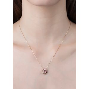 Gargantilha Ouro 18k 750 Turmalina Rosa e Diamantes