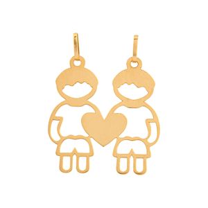 Pingente 2 Meninos Coração Ouro 18k 750