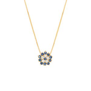 Gargantilha Flor Safiras e Diamantes Ouro 18k 750