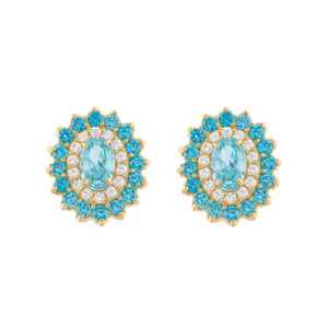Brinco Topázio Sintético e Zircônias Ouro 18k 750