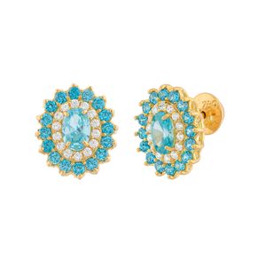 Brinco Topázio Sintético e Zircônias Ouro 18k 750