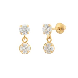 Brinco Infantil Cálice Duplo Zircônia Ouro 18k 750