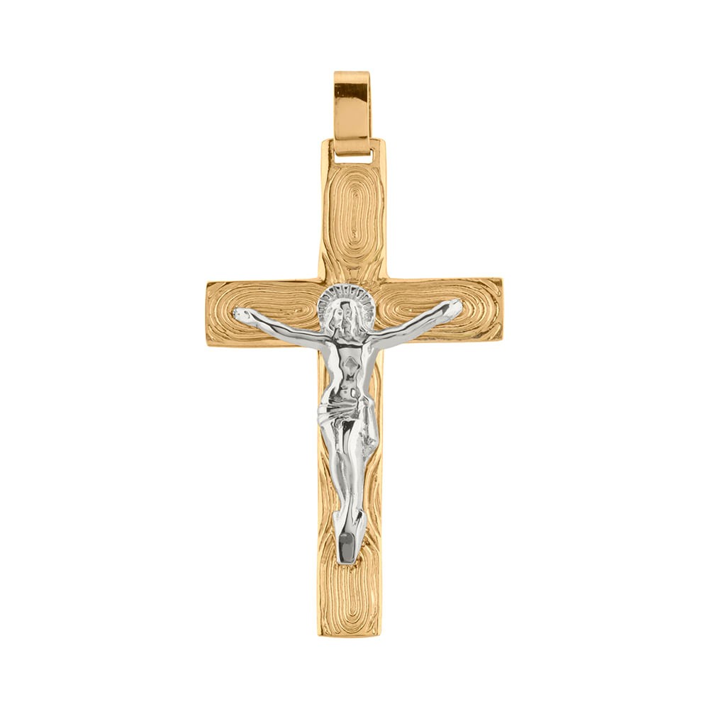 Pingente Crucifixo Bicolor Ouro 18k 750 - Mega Dornier